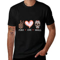 Peace Love Skulls Men Women Kids Boys Girls Sugar Skull  Rolled Sleeves T-Shirt