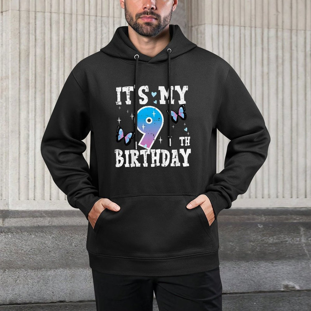 Kids Its My 9th Birthday Butterflies 9 Nine Year Old Bday Girls Easy Care Hoodie
