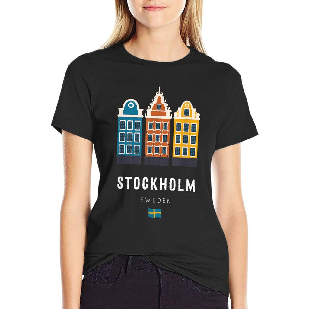 Stockholm Sweden Scandinavian Old Town Colorful Buildings  Relaxed-fit T-Shirt
