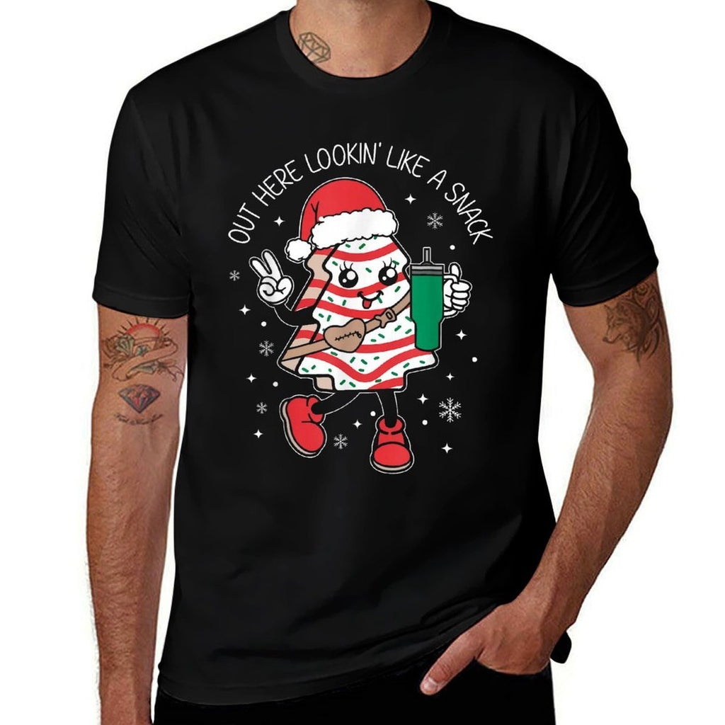 Out Here Looking Like A Snack Christmas Tree Cake Funny Xmas  Wrinkle-resistant T-Shirt