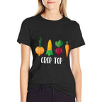 Crop Top Funny Farming Root Vegetable Gardening Farmer  Rolled Sleeves T-Shirt