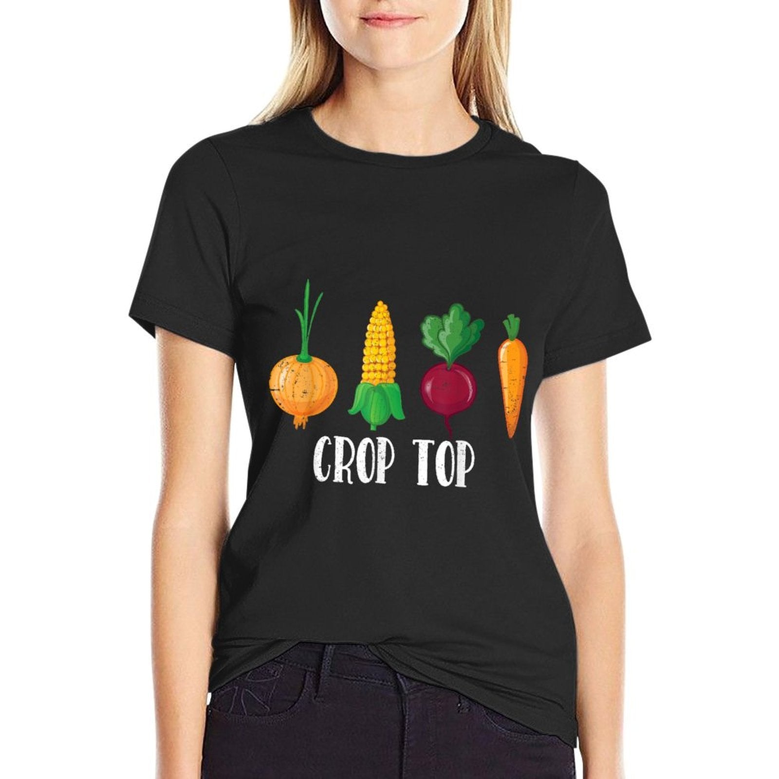 Crop Top Funny Farming Root Vegetable Gardening Farmer  Rolled Sleeves T-Shirt