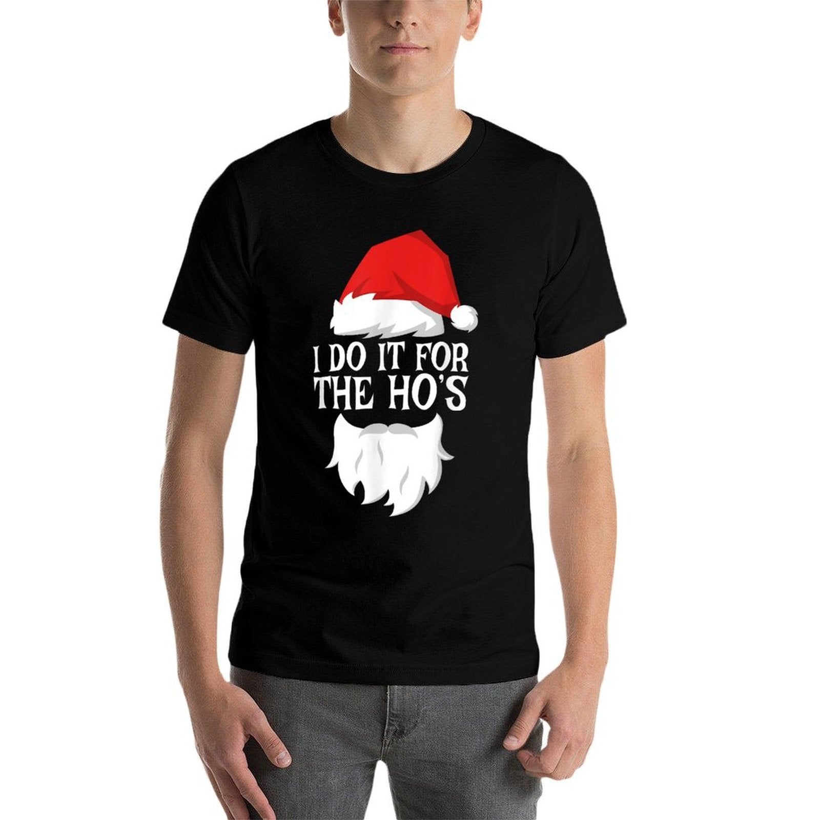 I Do It For The Hos Santa Christmas  Ribbed Collar T-Shirt