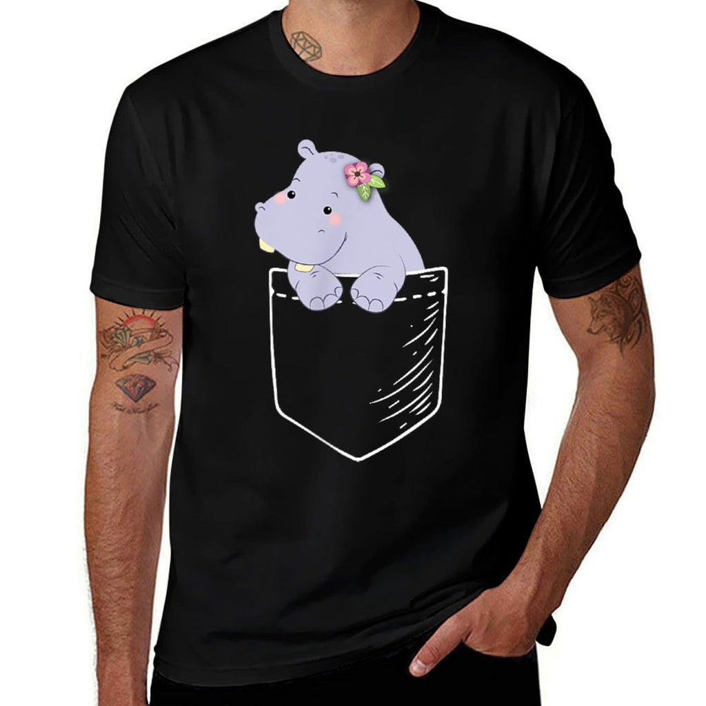 Funny Kawaii Kids Girls Pocket Hippo Lover  Soft T-Shirt