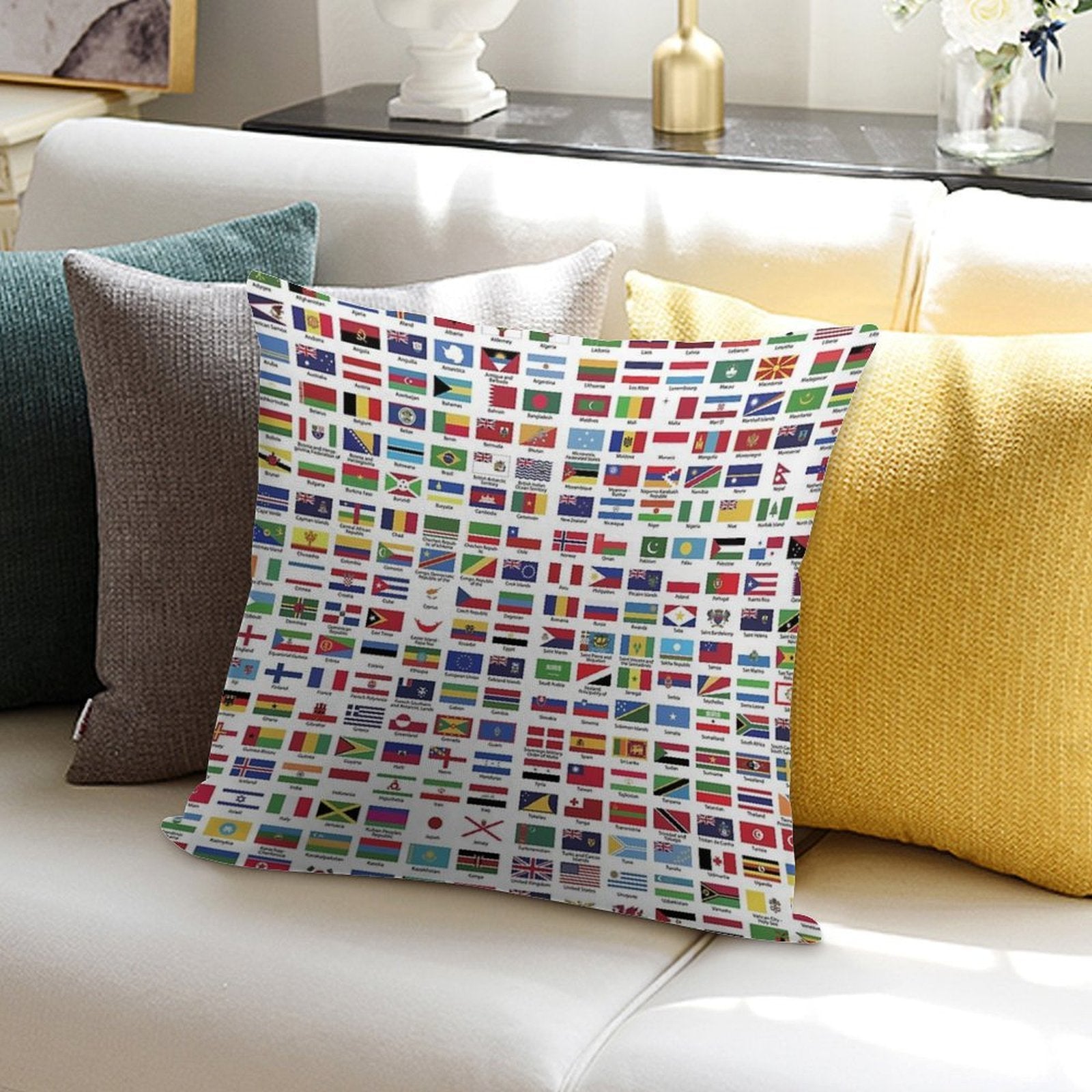 World Flags with Country Names Soft Home Decor Throw Pillow