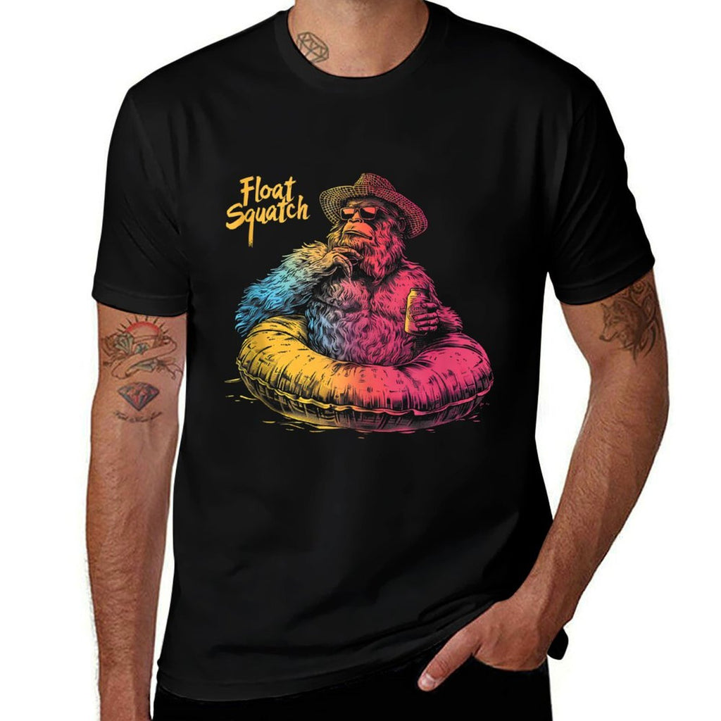 Funny Bigfoot Or Sasquatch Summer Float Trip River Tubing  Tagless Design T-Shirt