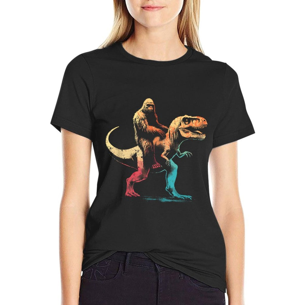 Bigfoot Riding A T-Rex - Funny Graphic Dino Sasquatch Lover  Oversized Silhouette T-Shirt