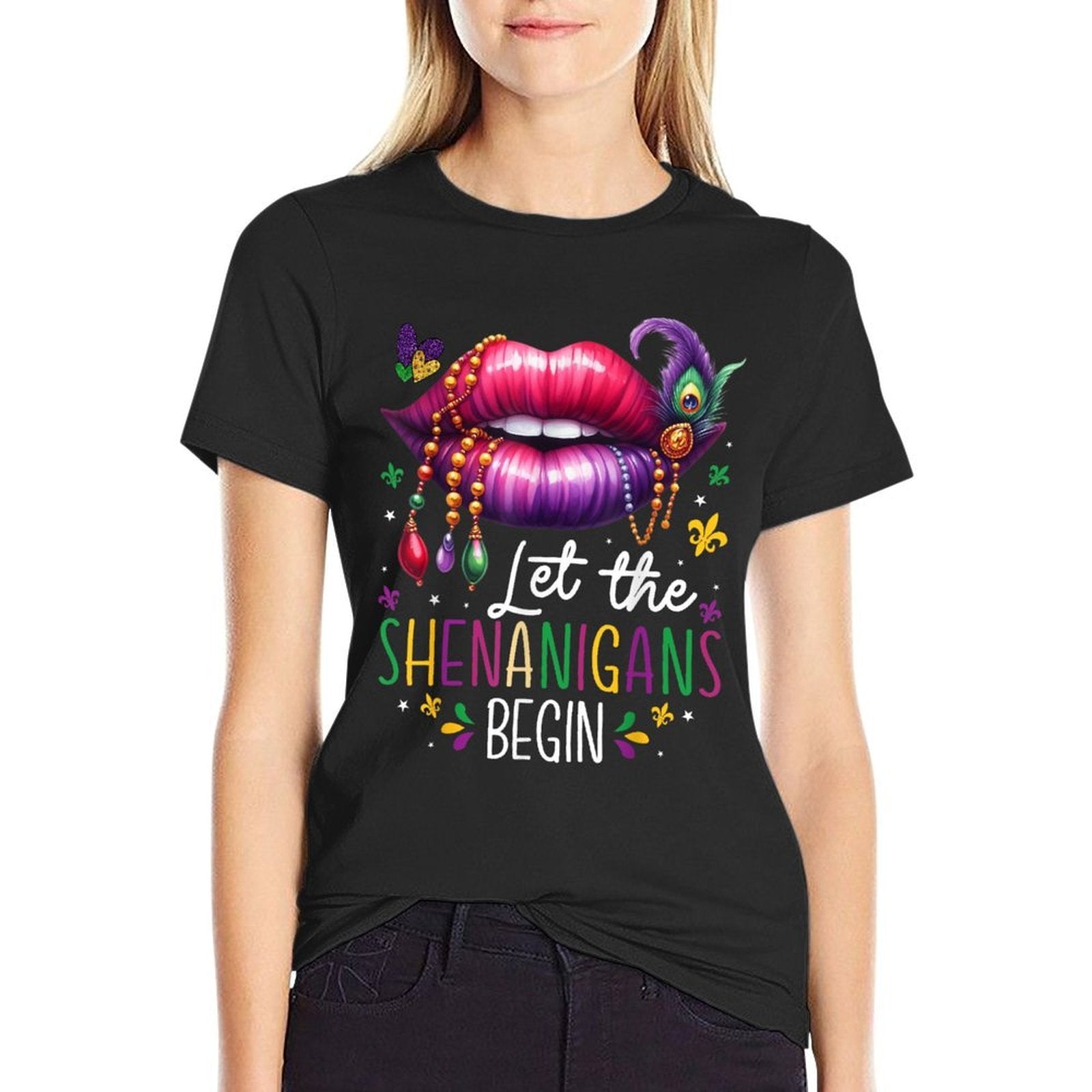 Let The Shenanigans Begin Mardi Gras Lips New Orleans 2025  Soft T-Shirt