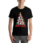 Pitbull Dog Tree Xmas Light Santa Hat Christmas Merry Pitmas  Summer-ready Fabric T-Shirt