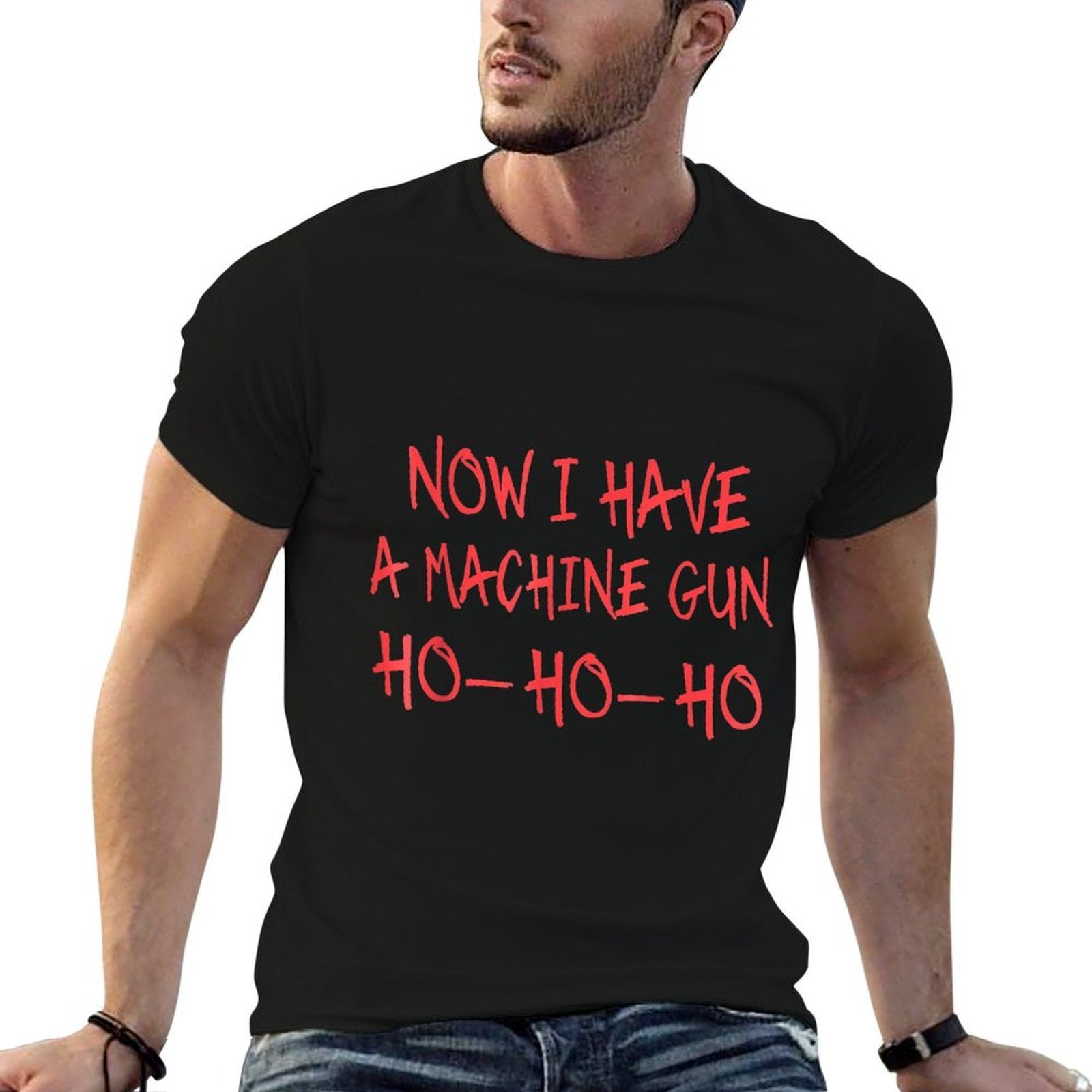 Funny Christmas Now I Have A Machine Gun Ho Ho Ho  Oversized Silhouette T-Shirt