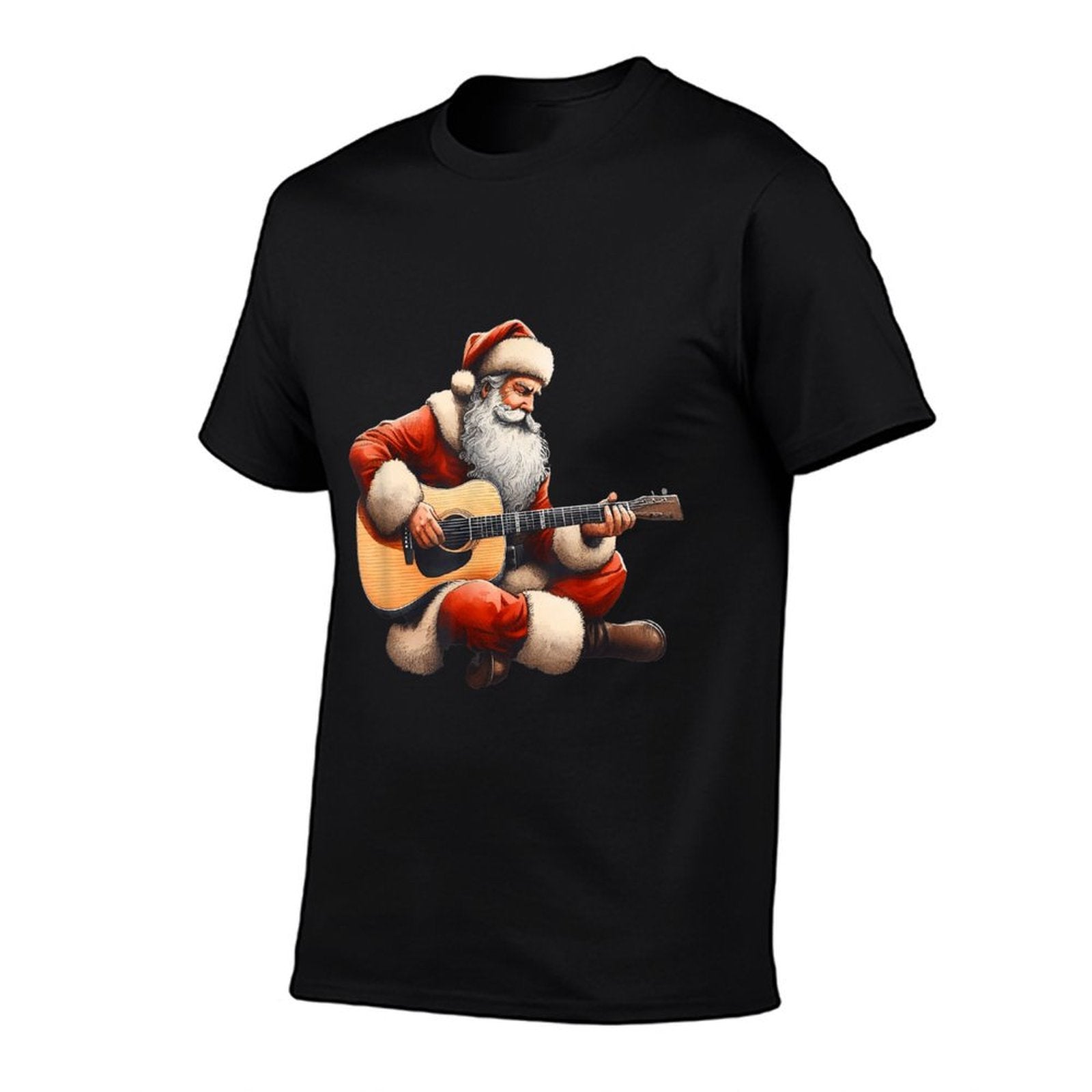 Guitarist Santa Cute Christmas Santa Playing Acoustic Guitar  Heathered Texture T-Shirt