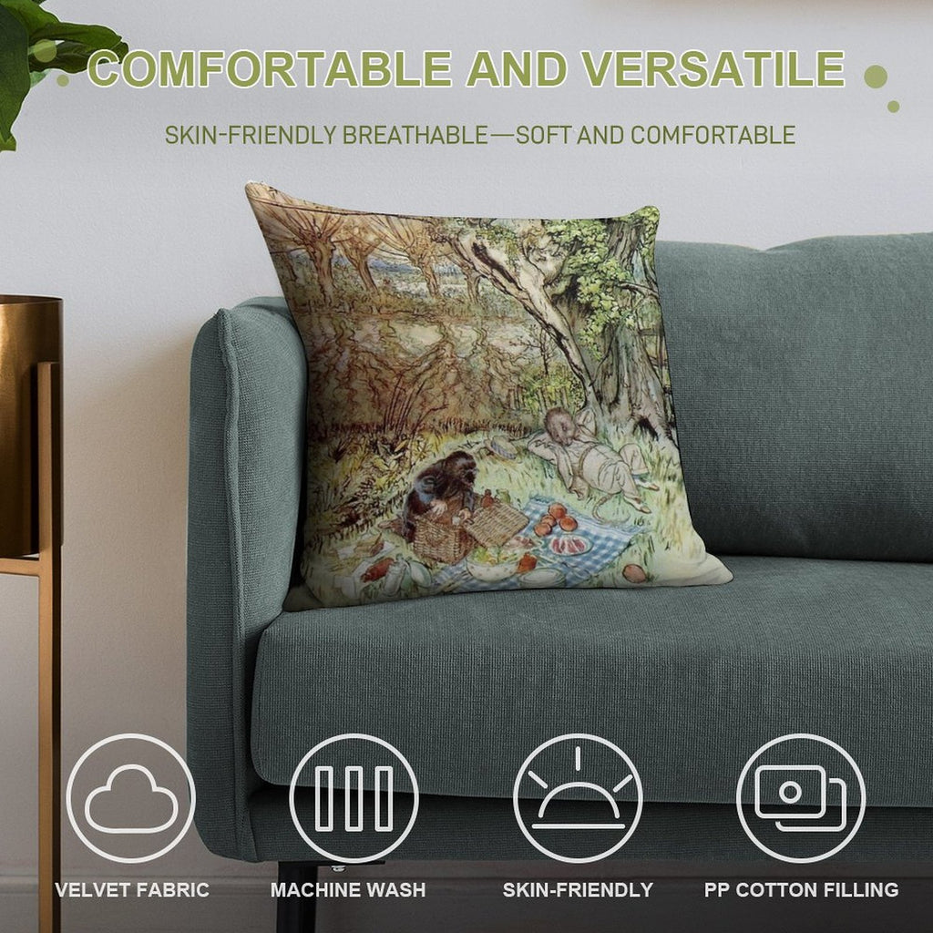 Rat And Mole Have A Picnic - The Wind in The Willows - Arthur Rackham Soft Multiple Sizes Throw Pillow