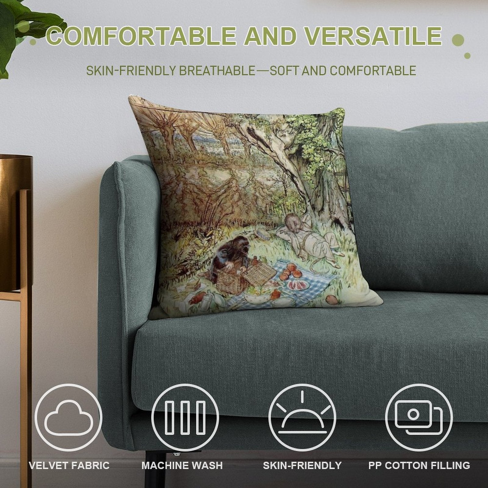 Rat And Mole Have A Picnic - The Wind in The Willows - Arthur Rackham Soft Multiple Sizes Throw Pillow