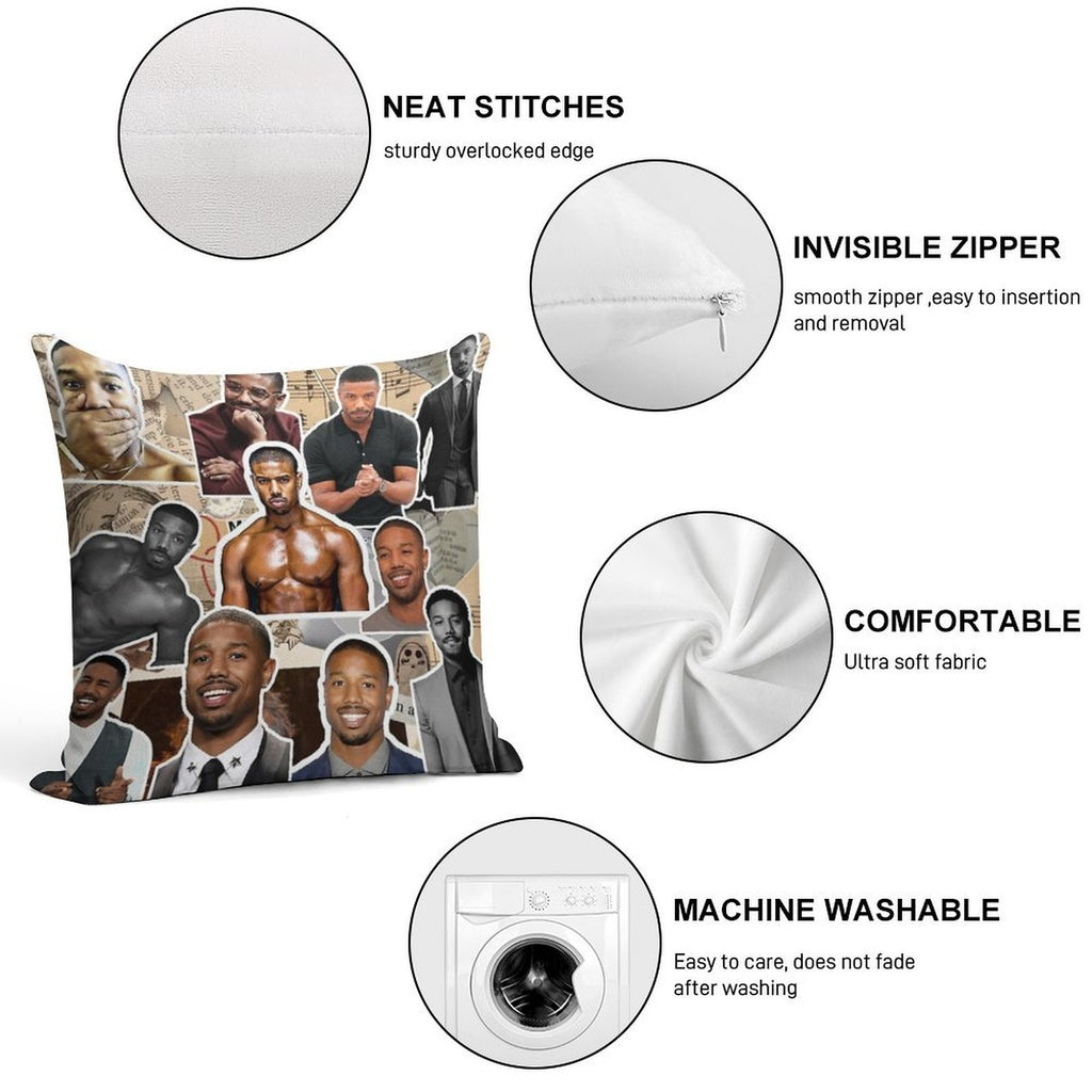 Michael B Jordan Photo Collage Soft Easy Maintenance Throw Pillow