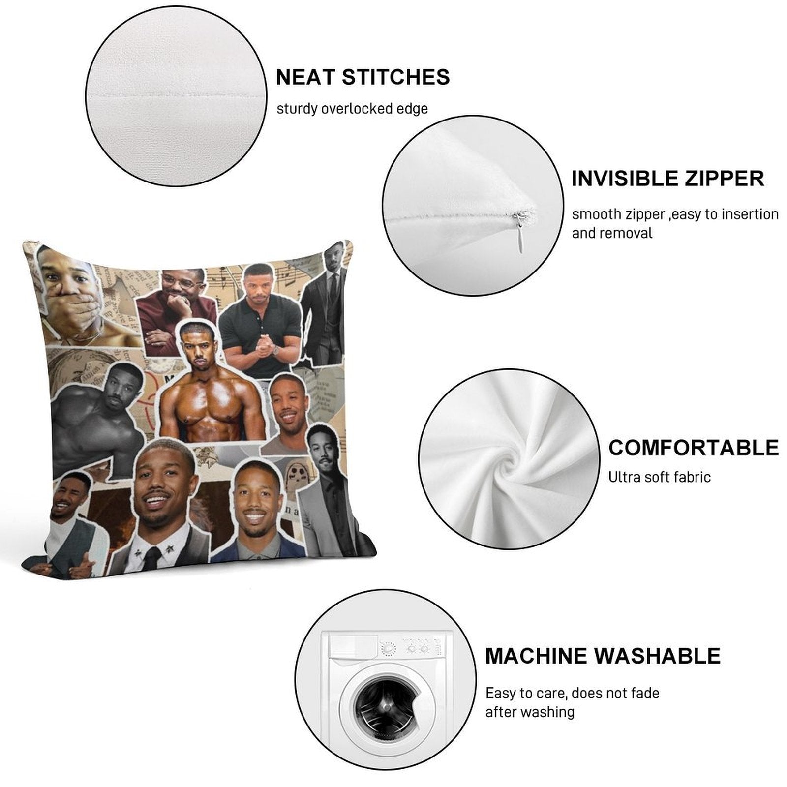 Michael B Jordan Photo Collage Soft Easy Maintenance Throw Pillow