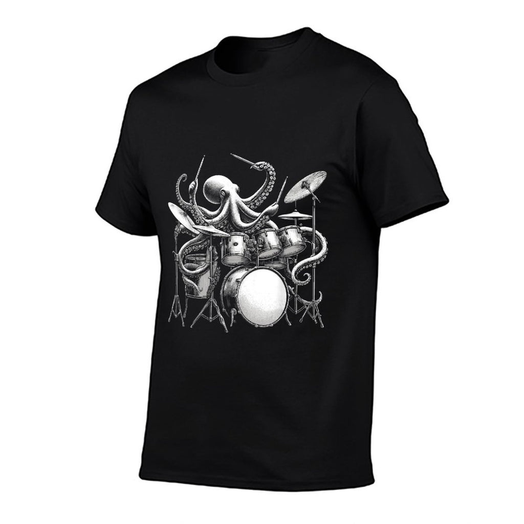 Octopus Playing Drums Retro Drummer  Heathered Texture T-Shirt