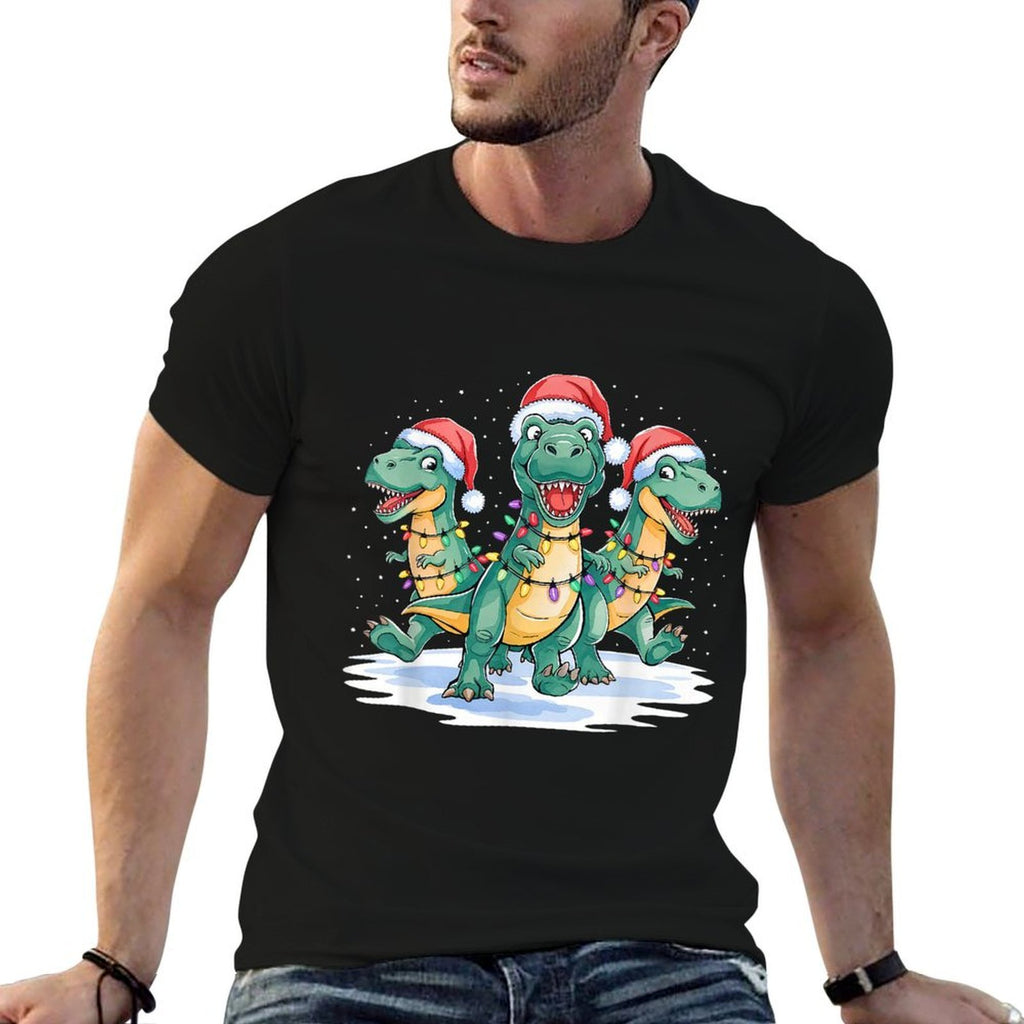 Funny Christmas Santa Reindeer Cute Dinosaur Santa Christmas  Lightweight T-Shirt