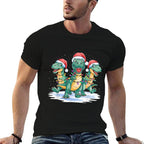 Funny Christmas Santa Reindeer Cute Dinosaur Santa Christmas  Lightweight T-Shirt