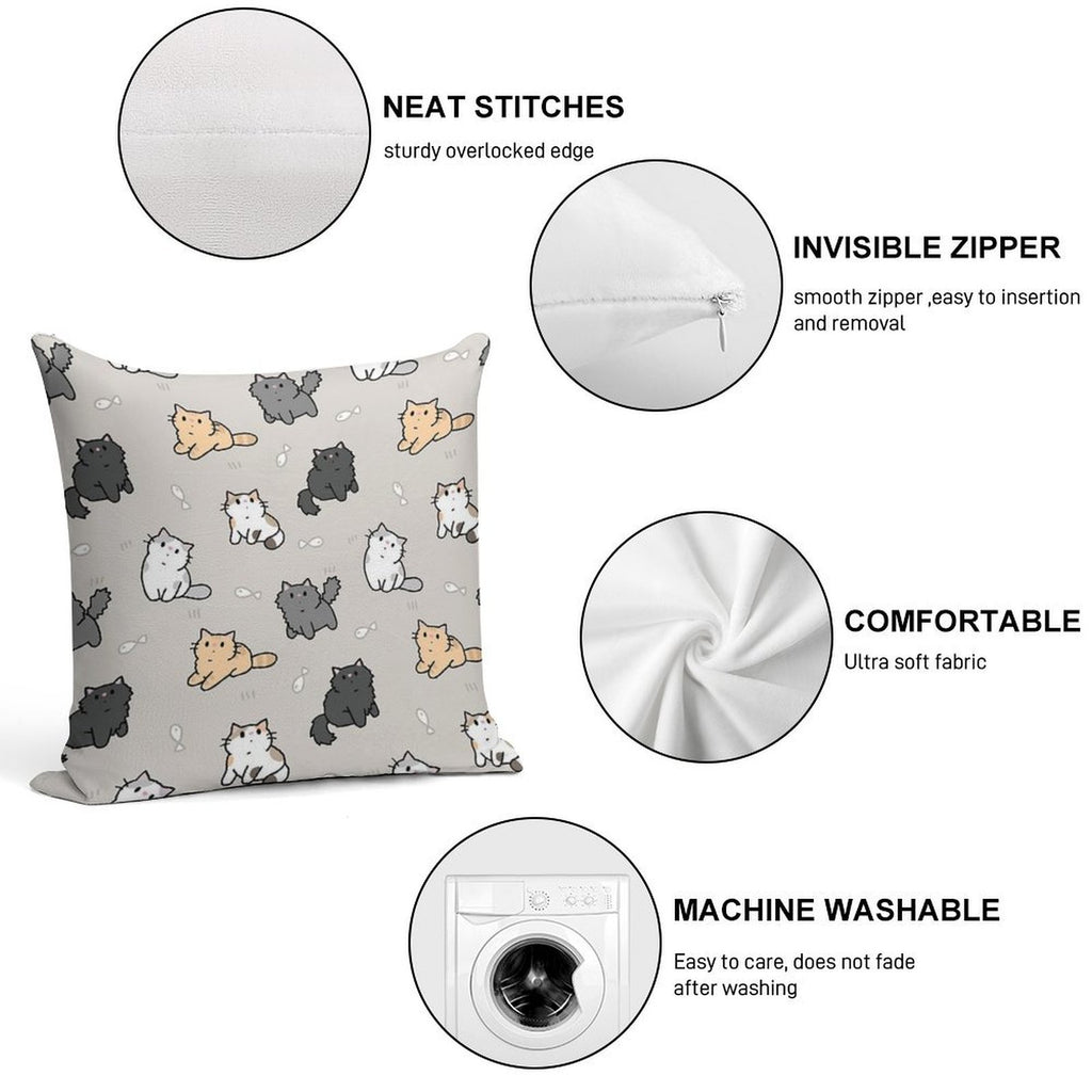 Kittens And Fish Pattern Soft High-Density Material Throw Pillow