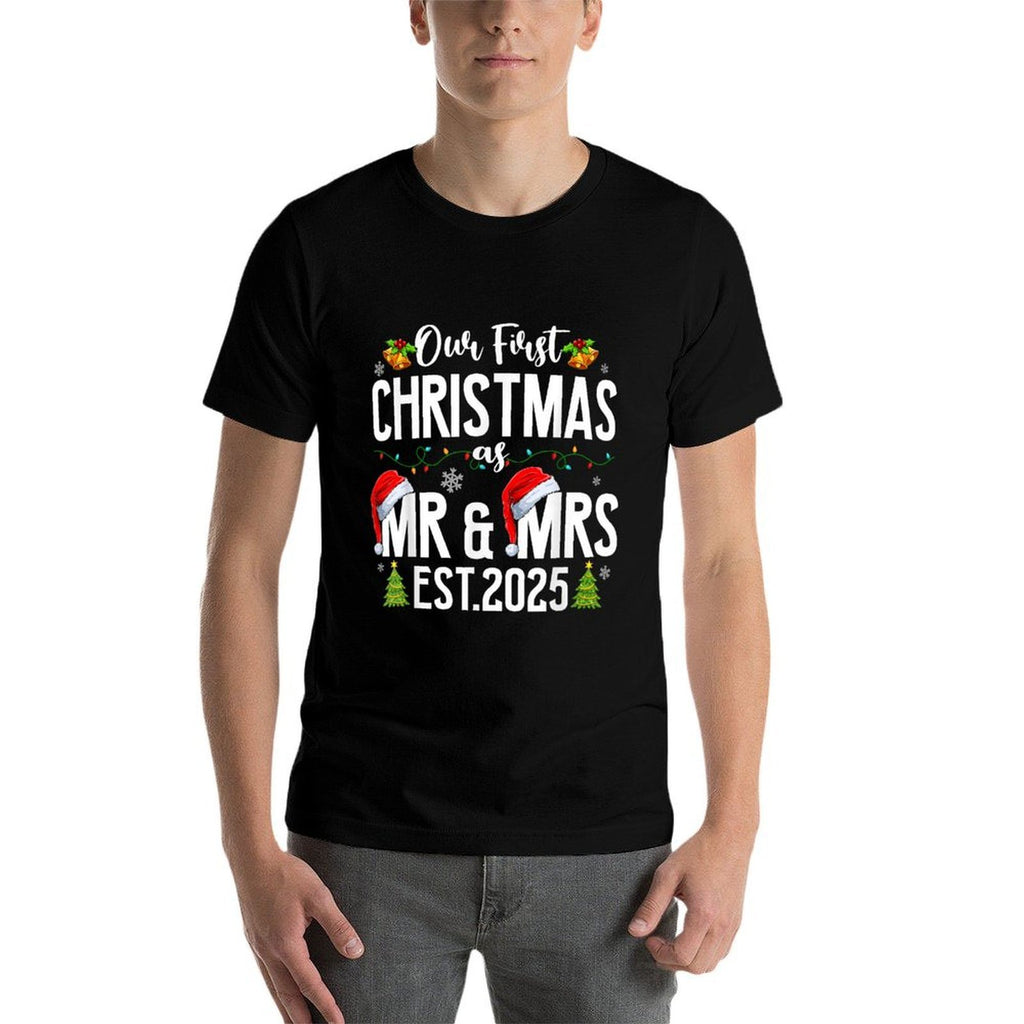 Our First Christmas As Mr  Mrs 2025 Married Couples Pajamas  Eco-friendly Material T-Shirt