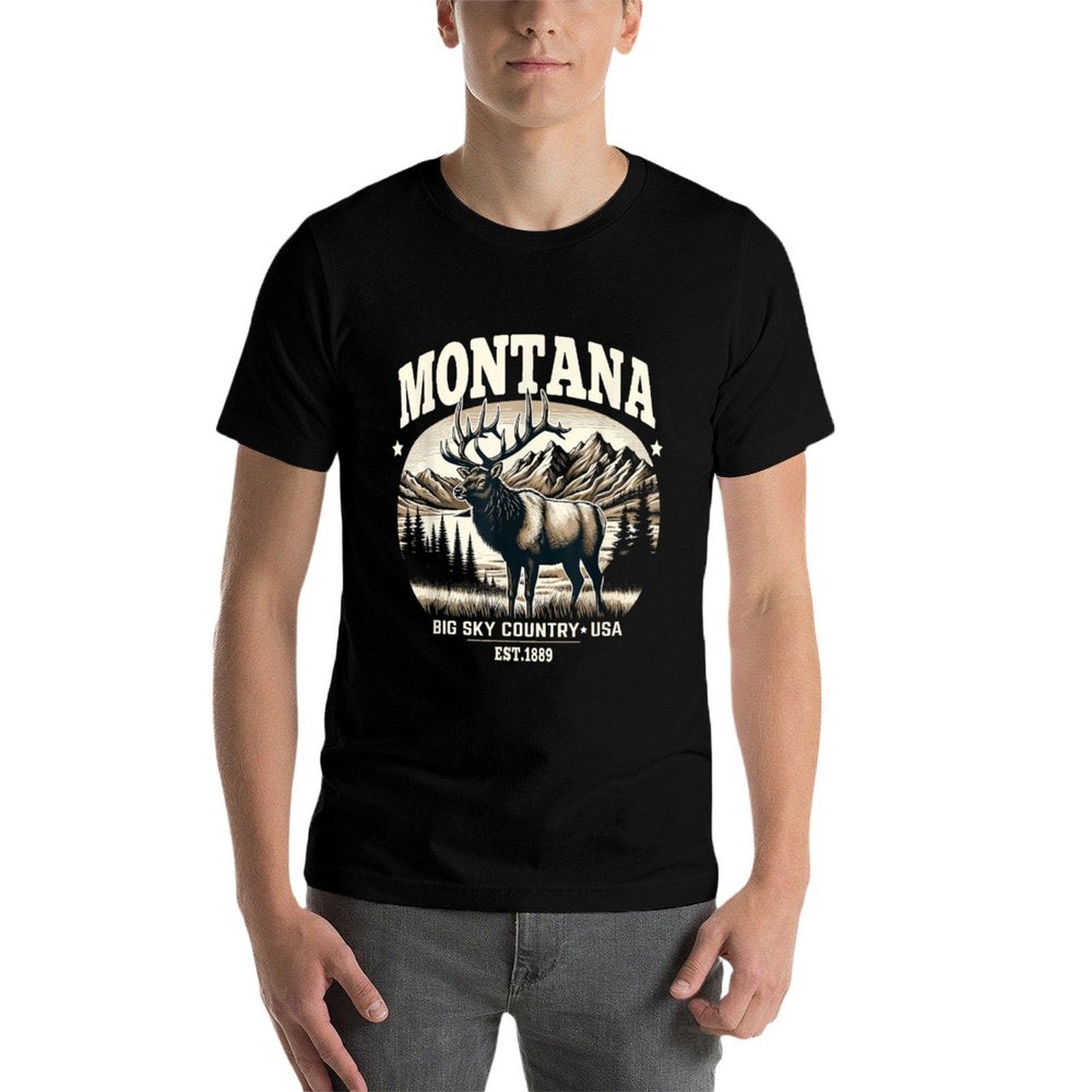 Montana Rocky Mountain Elk, Big Sky Country Design  Lightweight T-Shirt
