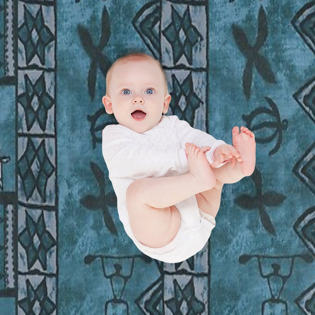 Vintage Hawaiian Tapa Ocean Blue Durable Throw Blanket