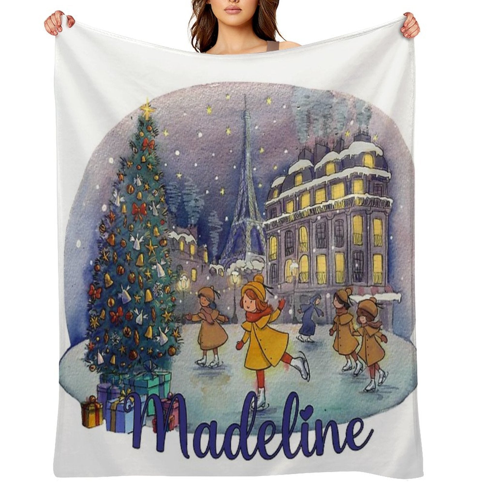 Madeline Paris Christmas Ice Skating Comfort Throw Blanket