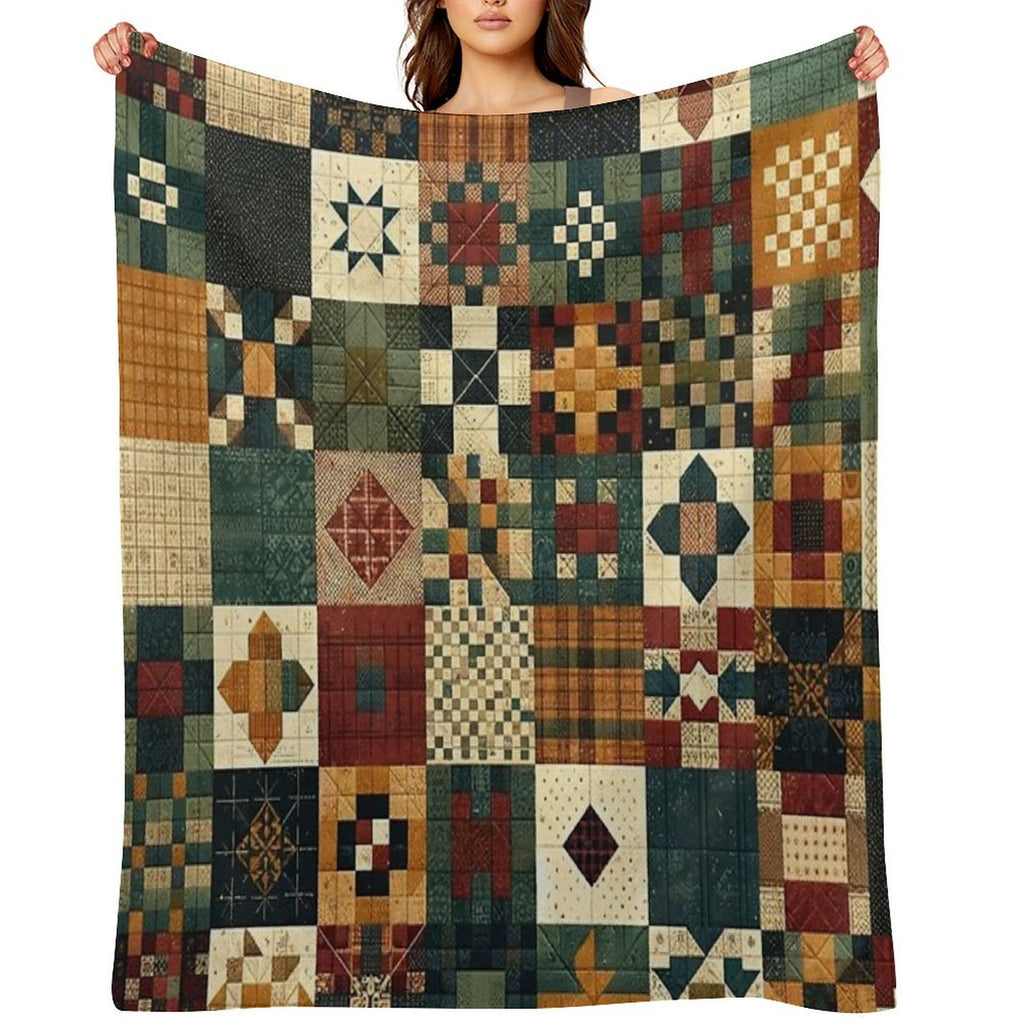 Autumn Patchwork Pattern Premium Throw Blanket
