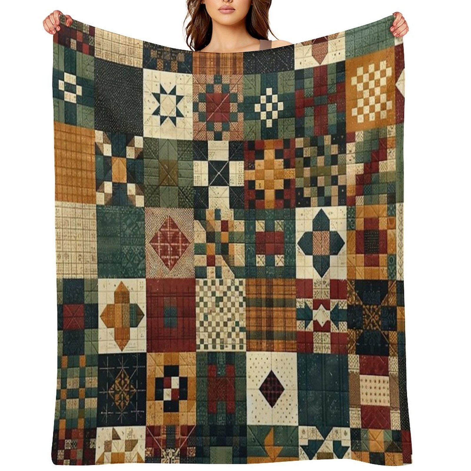 Autumn Patchwork Pattern Premium Throw Blanket