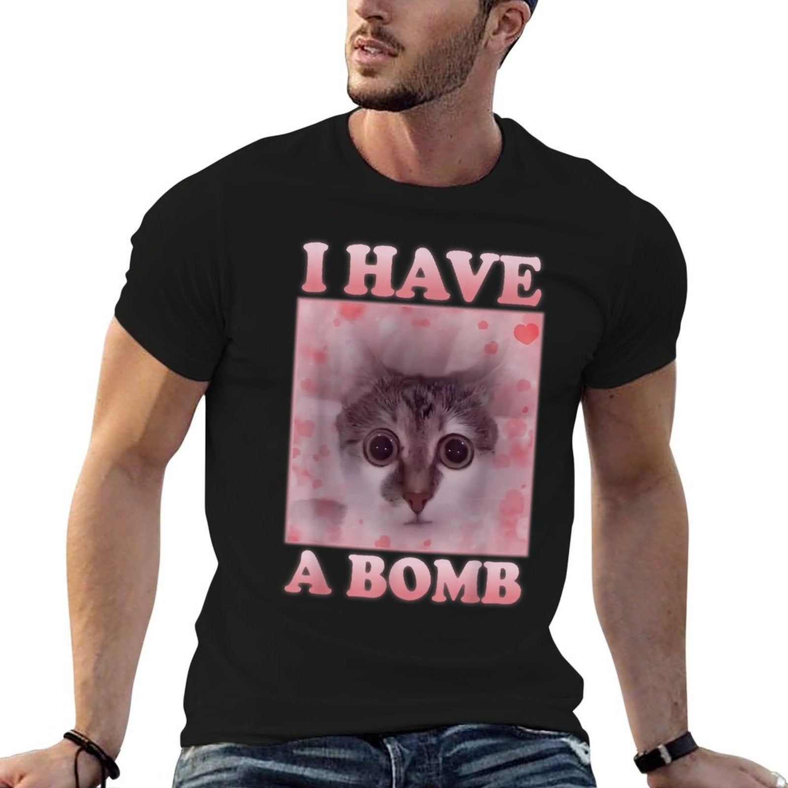 I Have A Bomb Funny Silly Cat Meme Brainrot Weird Dank Meme  Durable T-Shirt