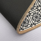 Nouveau Spanish Tile Pattern in Black And Almond Cream  Non-Slip Bath Mat