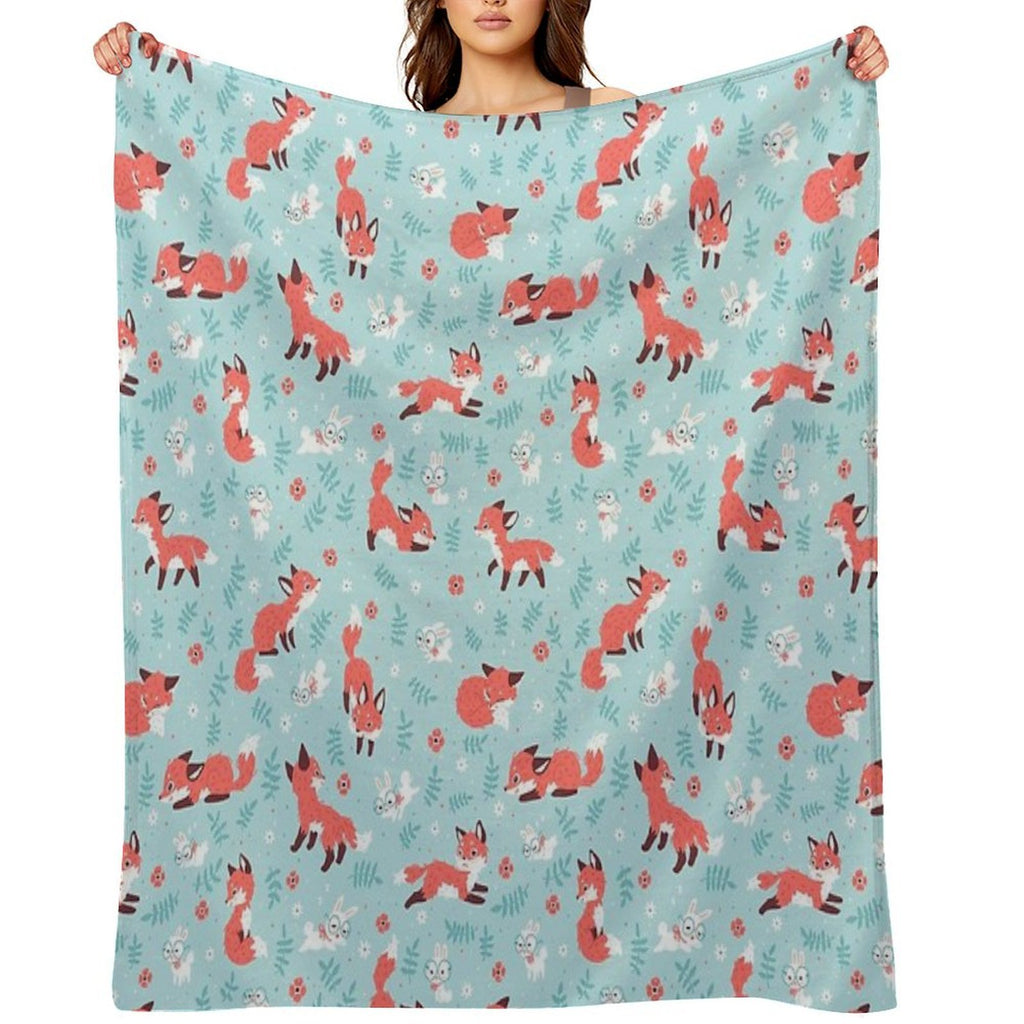 Fox And Bunny Pattern Durable Throw Blanket