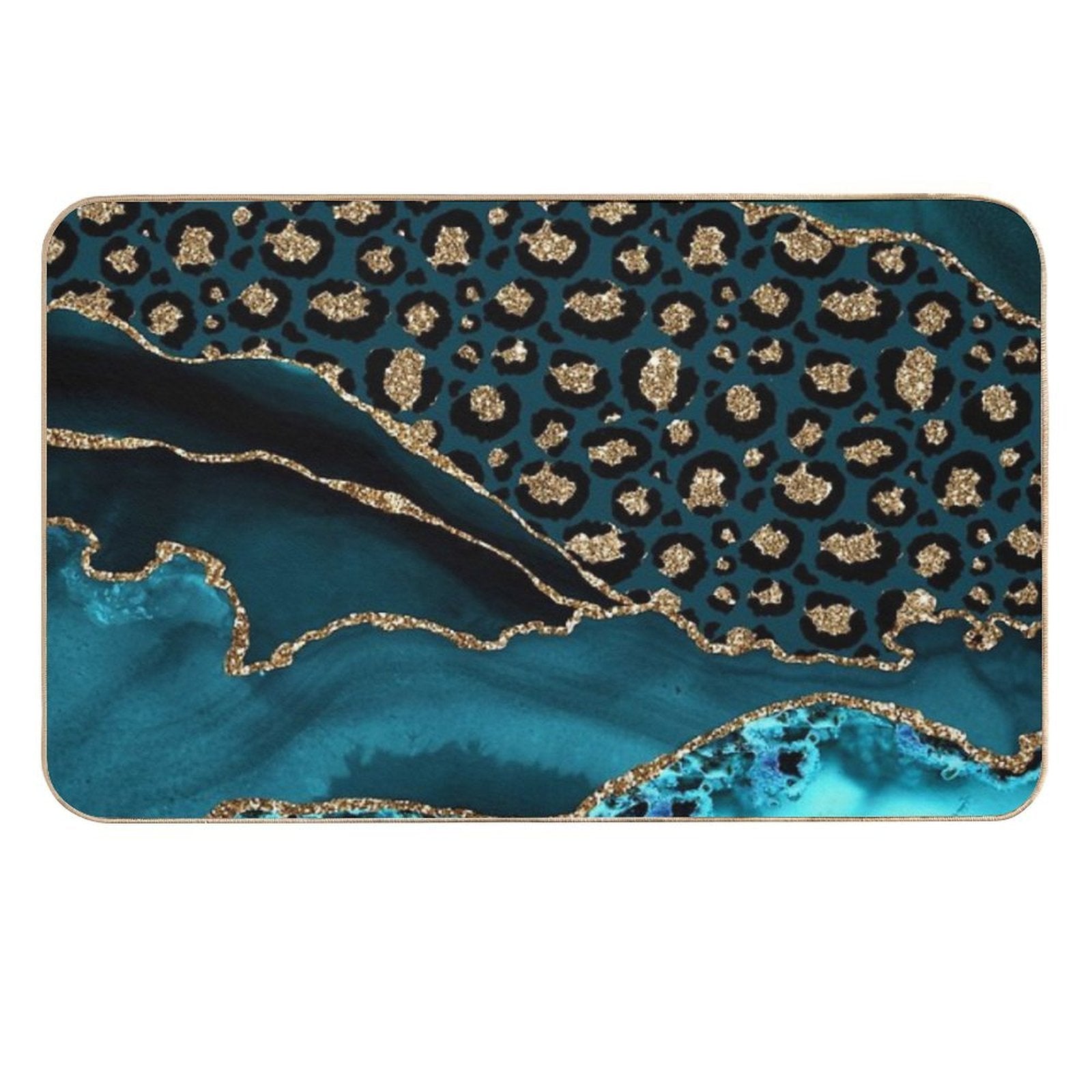 Teal & Gold Leopard Agate  Slip-Resistant Bath Mat