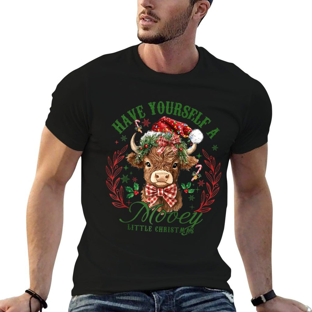 Have Yourself A Mooey Little Christmas Highland Cow Santa Raglan Baseball  Moisture-wicking T-Shirt
