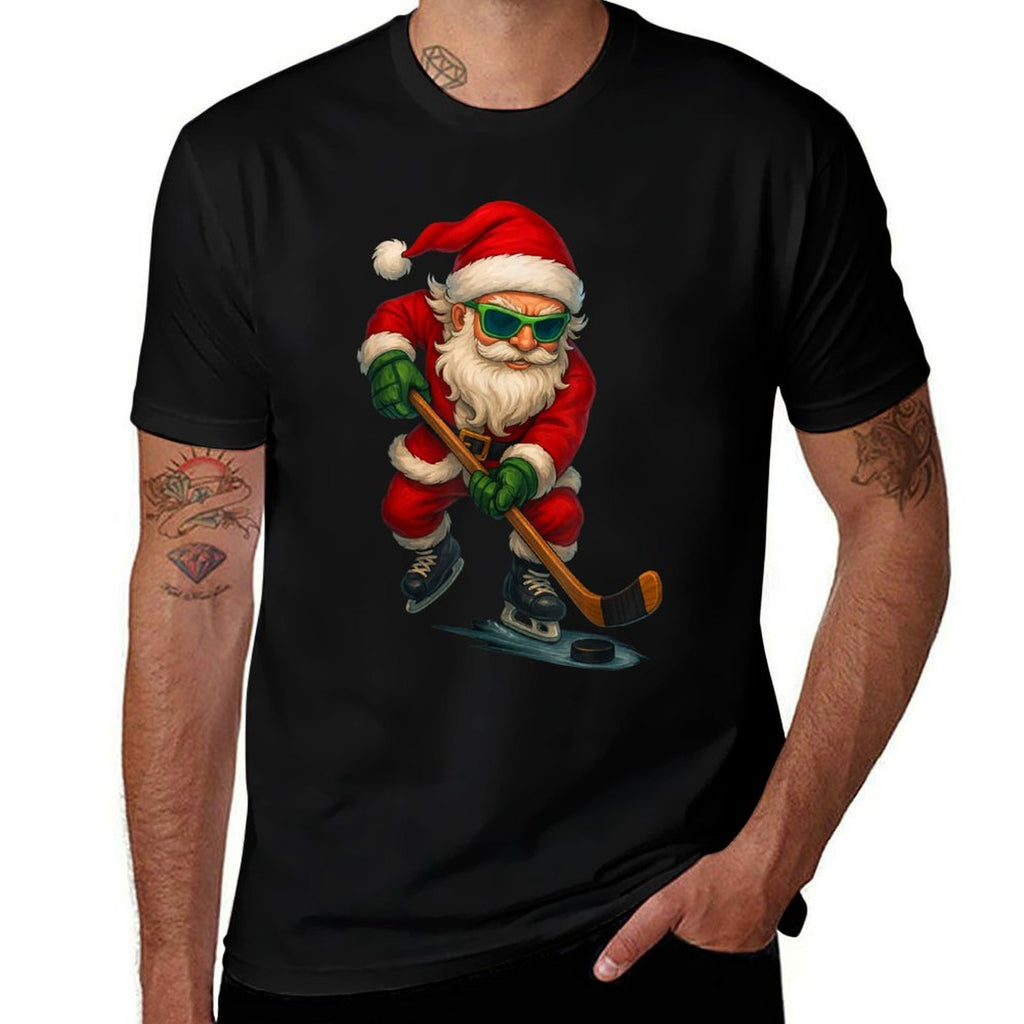 Santa Ice Hockey Player Christmas Xmas Boys Men Boys Funny  Relaxed-fit T-Shirt