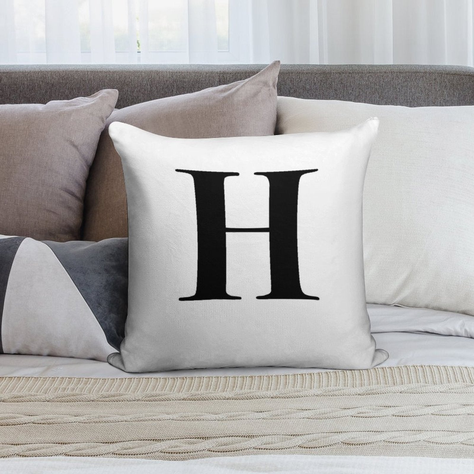 Letter H Monogram Initial Soft Durable Construction Throw Pillow