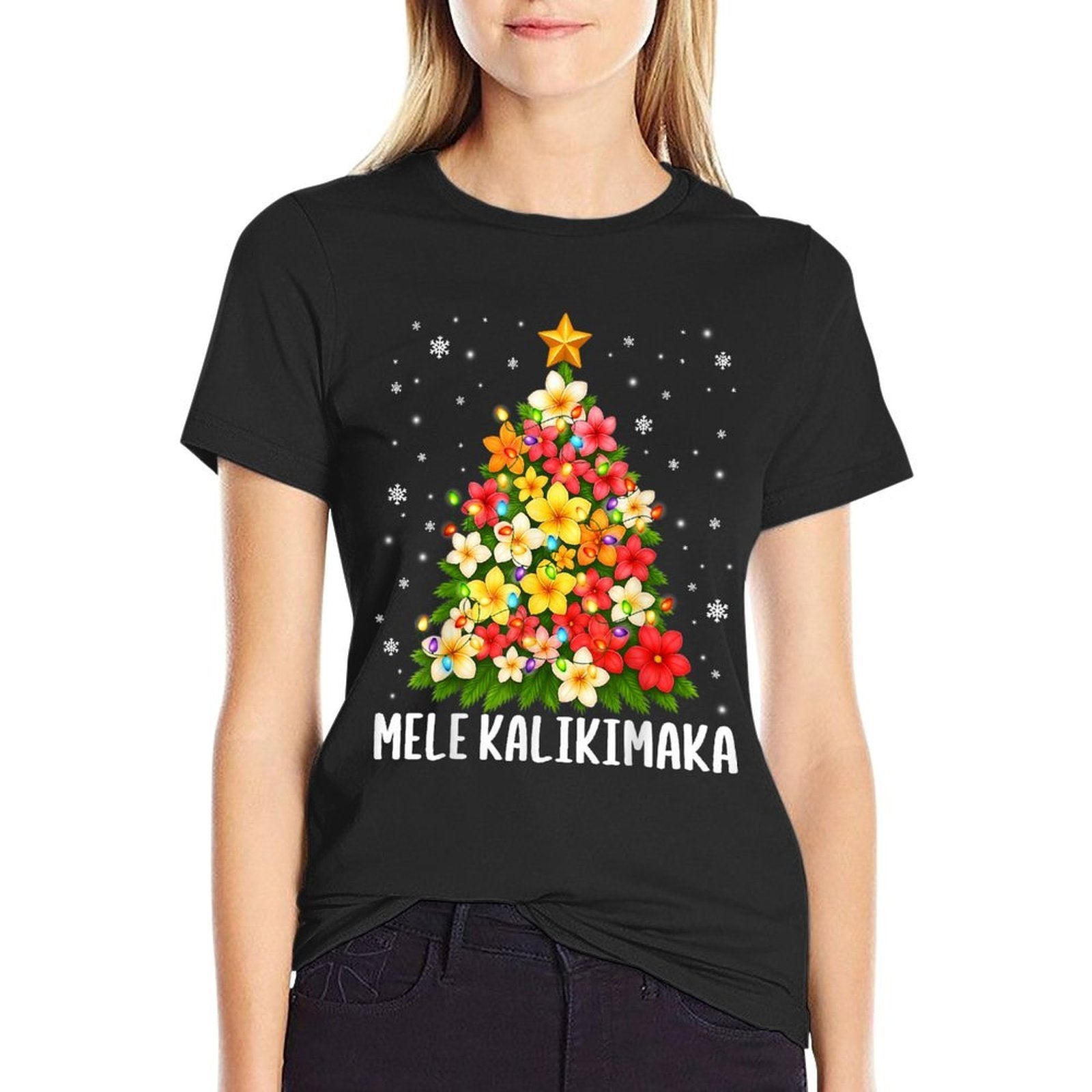Mele Kalikimaka Christmas Tree Hawaiian Floral Pjs Xmas Wome  Odor-resistant T-Shirt
