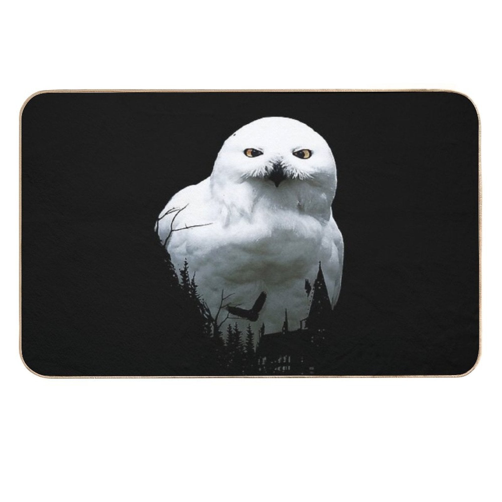 Snowy Arctic Magic Polar Harry Owl, Snowy Large White Harry Owl Drawing, Cute Snowy Owl Harry Owl, Cool Snowy Owl Realistic Art  Easy Maintenance Bath Mat