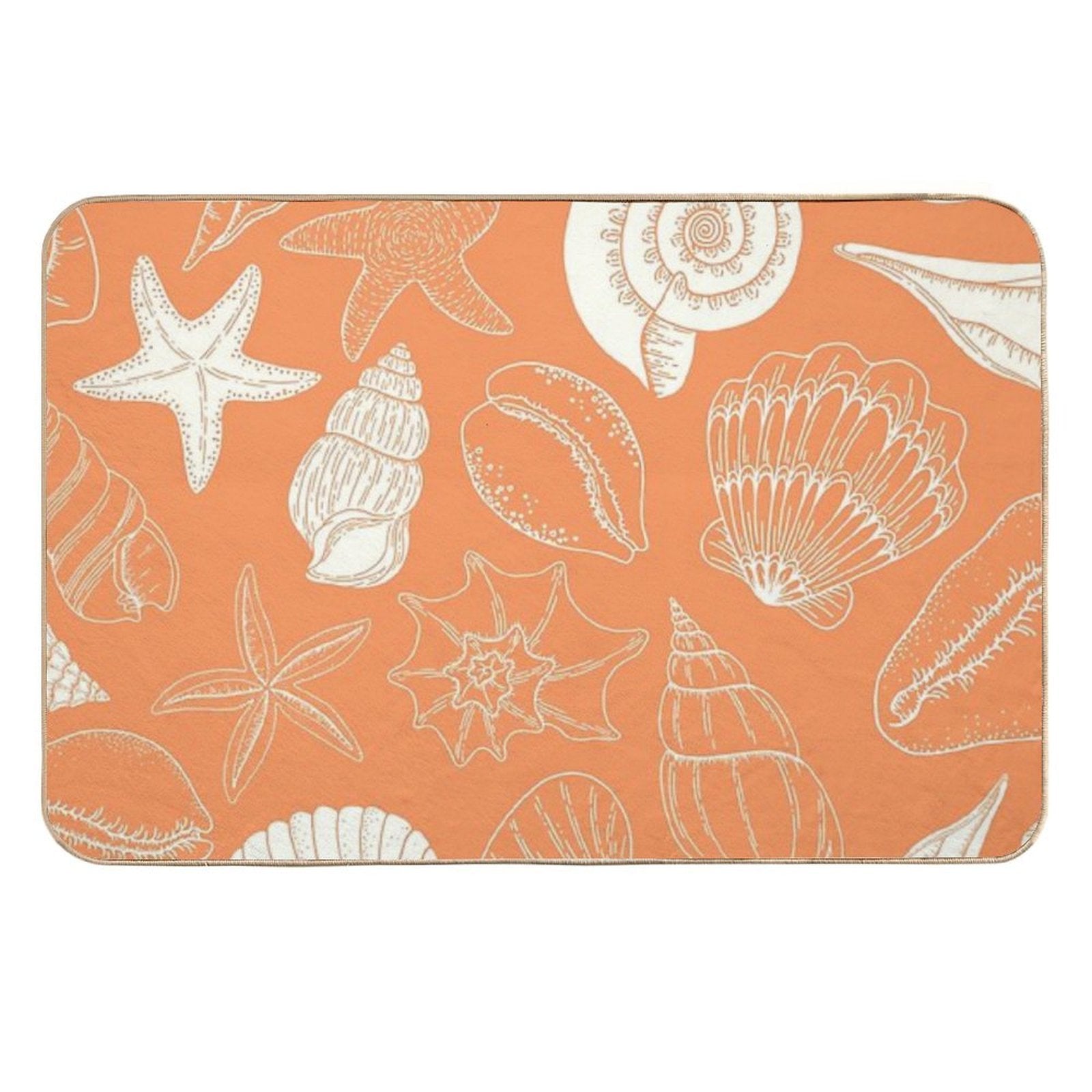 Orange Creamiscle Seashells And Starfish Pattern  Odorless Bath Mat