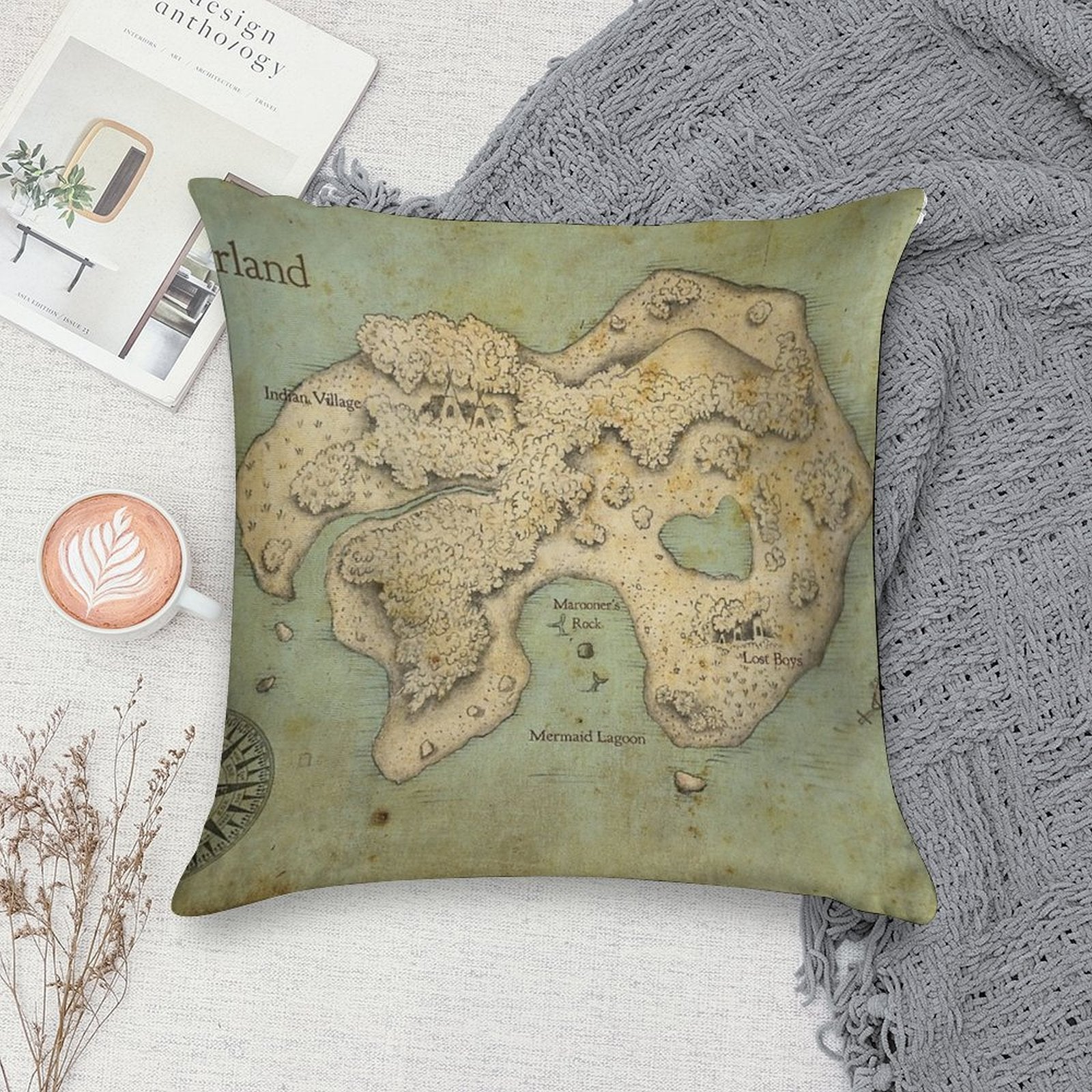Peter Pan Neverland Map Soft Warmth Comfort Throw Pillow