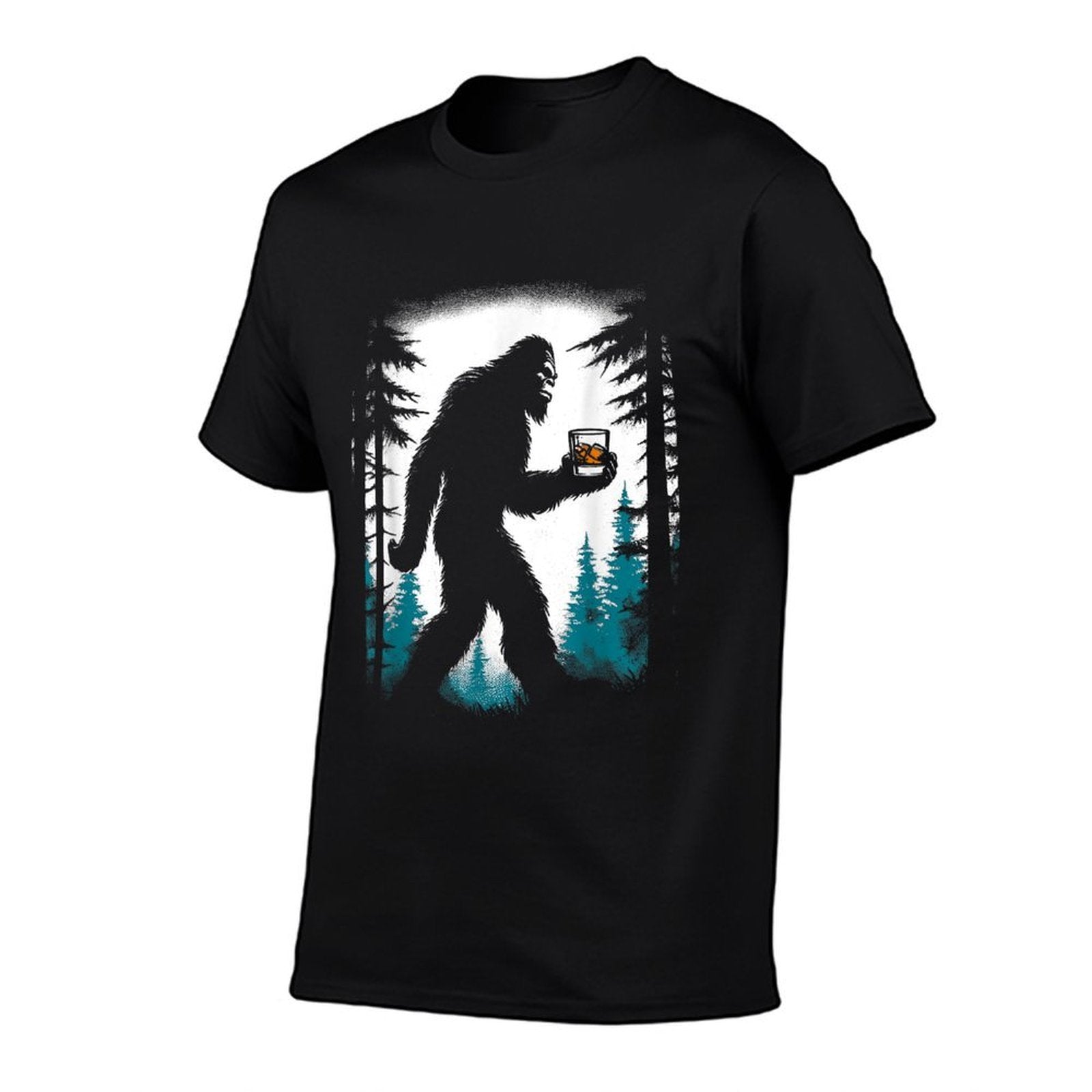 Bigfoot Drinking Whiskey - Funny Bigfoot Sasquatch Lover  Rolled Sleeves T-Shirt