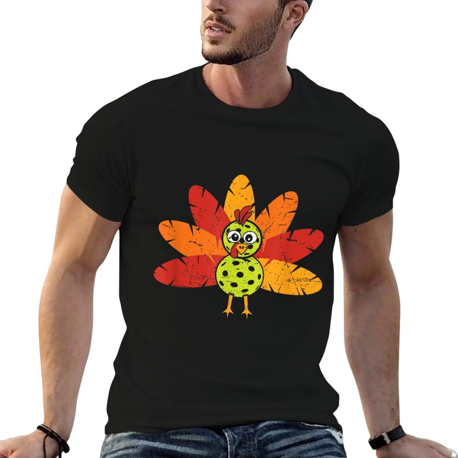 Thanksgiving Pickleball Funny Pickleball Turkey Thanksgiving  Moisture-wicking T-Shirt