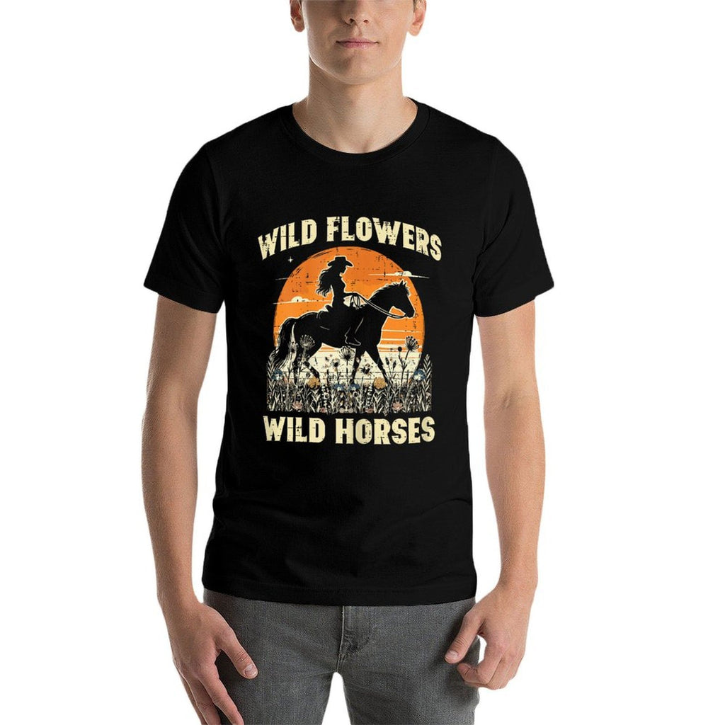 Wild Flowers Horses Cowgirl Retro Rodeo Girls Kids Women  Soft T-Shirt