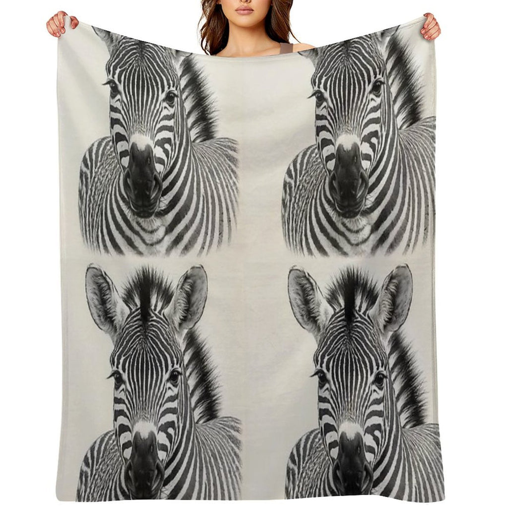 Realistic Black And White Zebra Portrait All-season Throw Blanket
