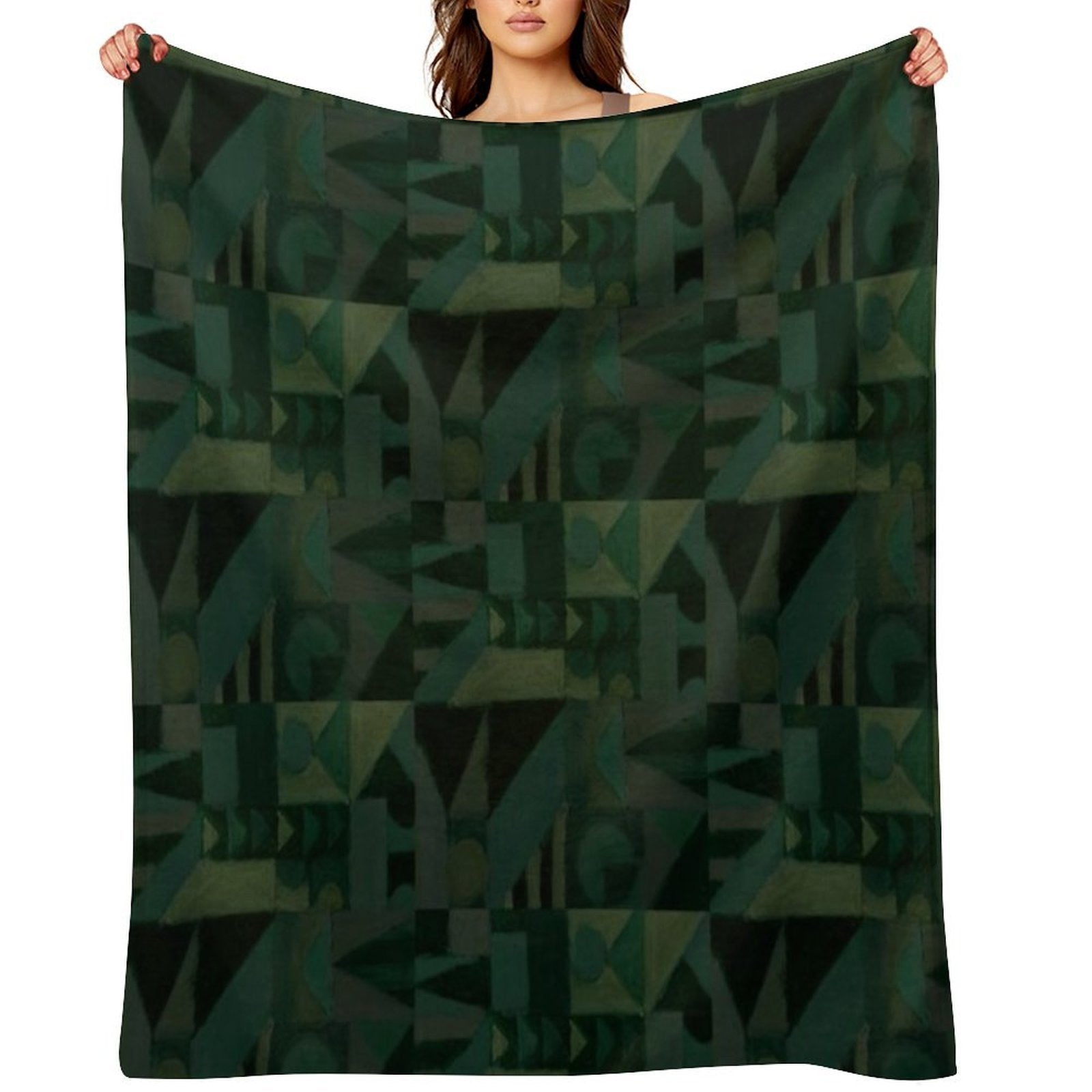 Dark Green Geometric Pattern Design Done in Oil Pastel Anti-pilling Throw Blanket
