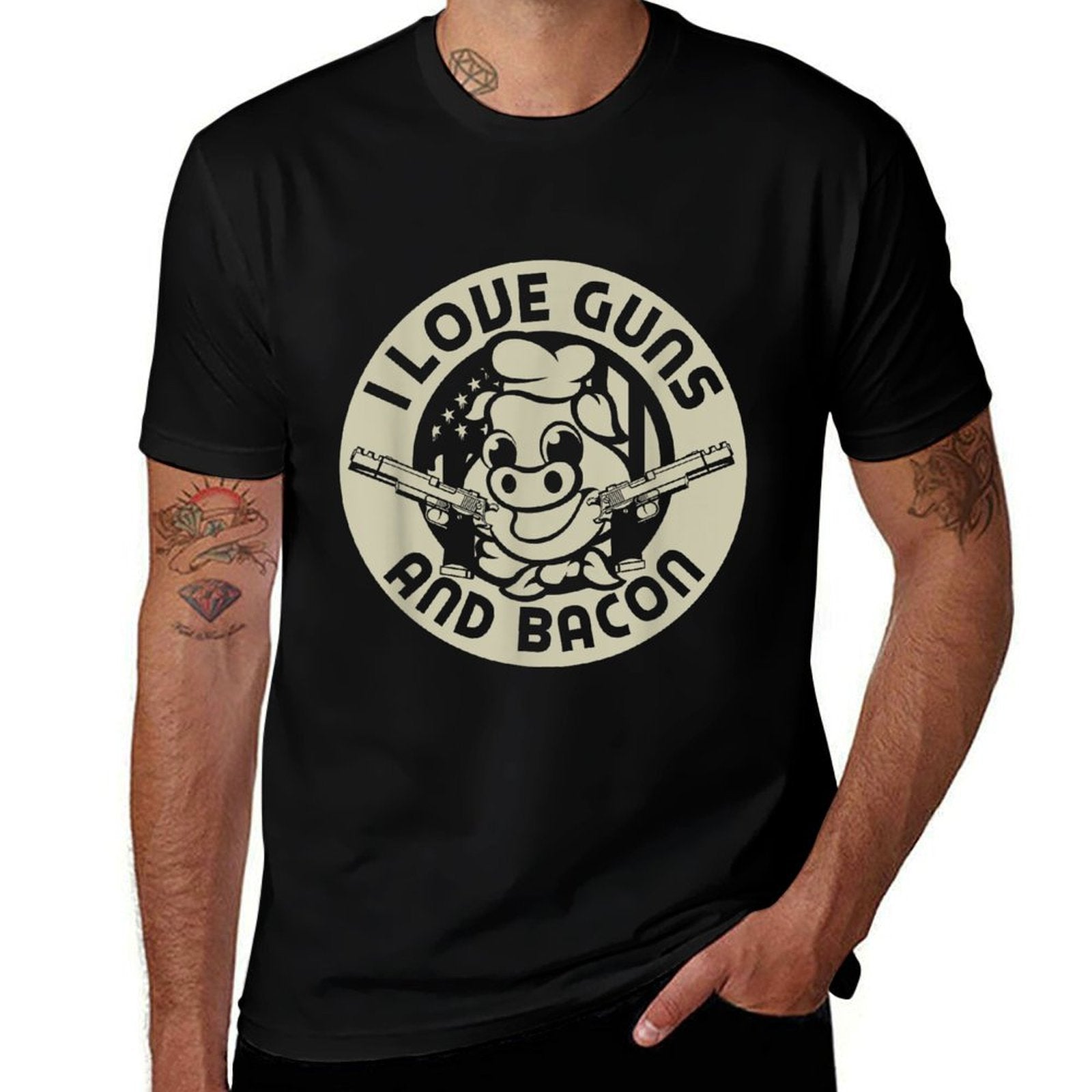 I Love Guns And Bacon Pork Pig Funny Gun Lover Quote Gift  Odor-resistant T-Shirt