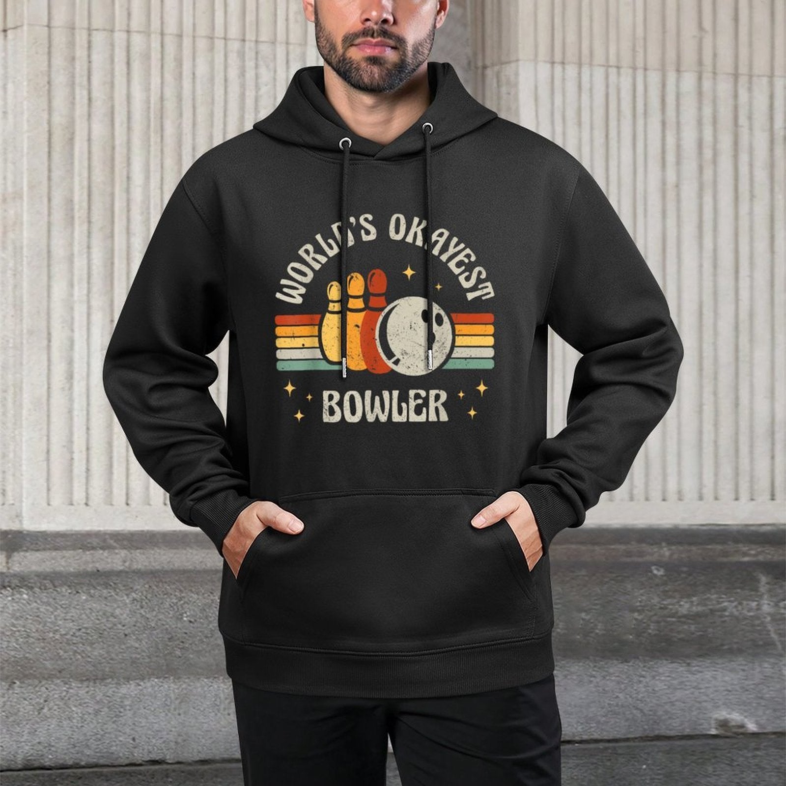 Funny Retro Bowling World's Okayest Bowler Vintage Bowler Pilling-Resistant Hoodie