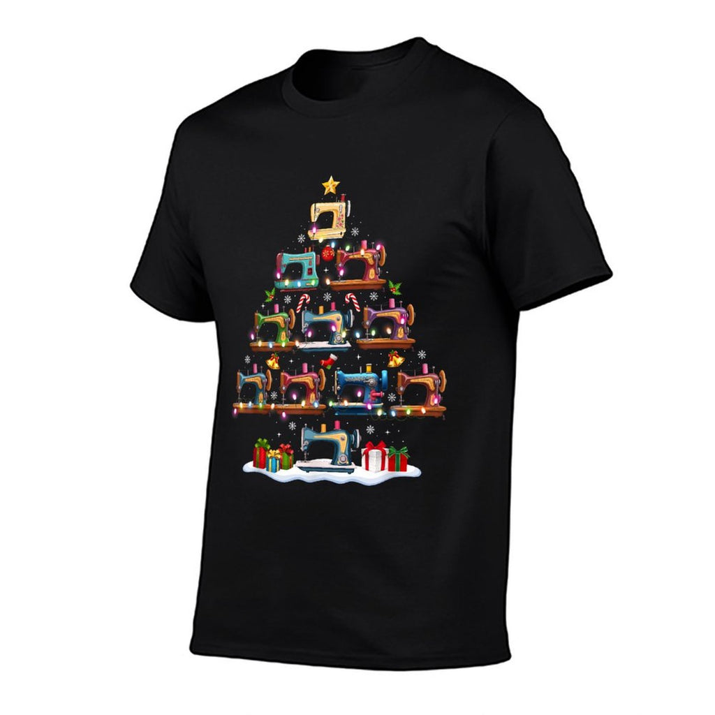 Sewing Machine Christmas Tree Lights Santa Hat Xmas Pajamas  Wrinkle-resistant T-Shirt