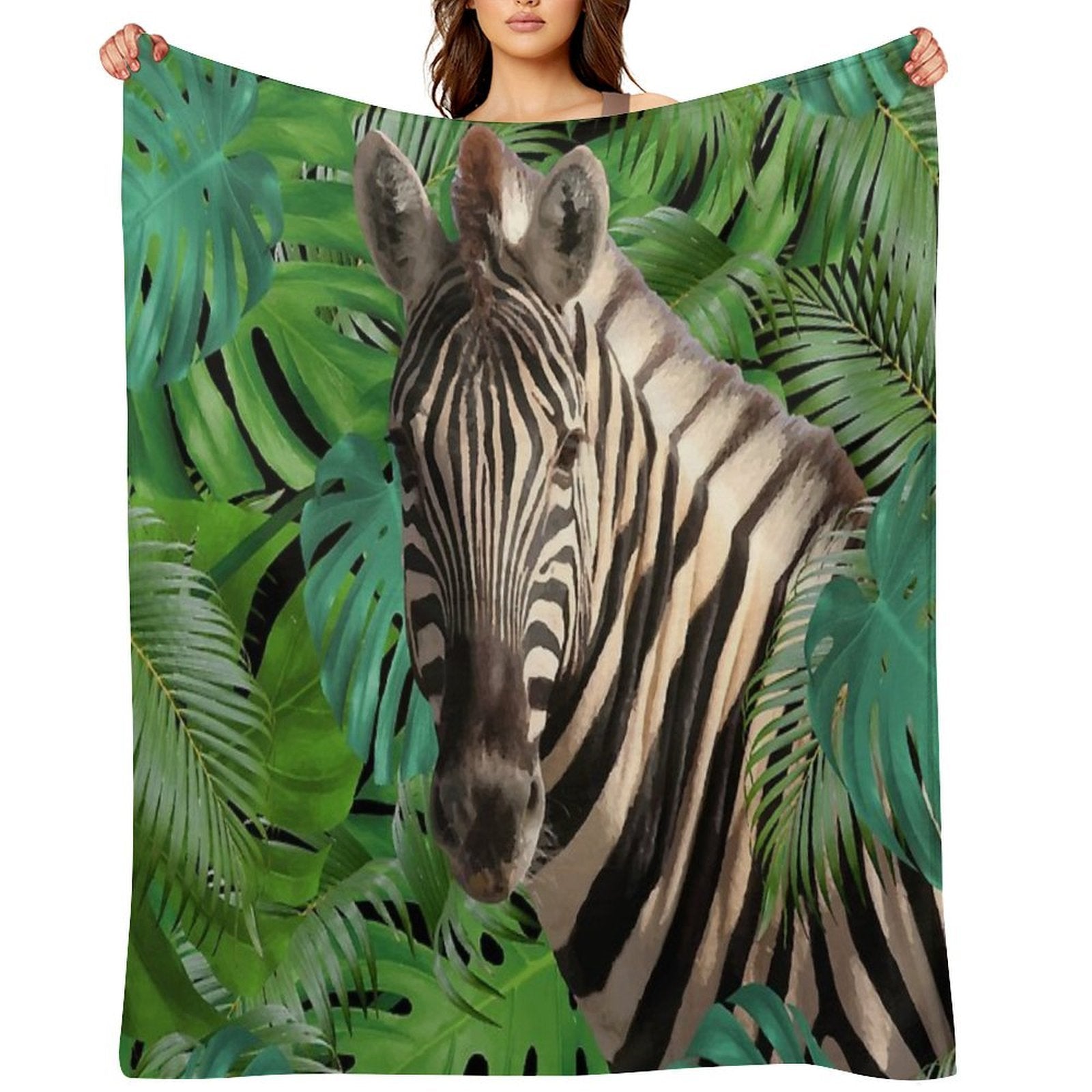 Zebra Jungle Palm Monstera Leaves Gift-ready Throw Blanket