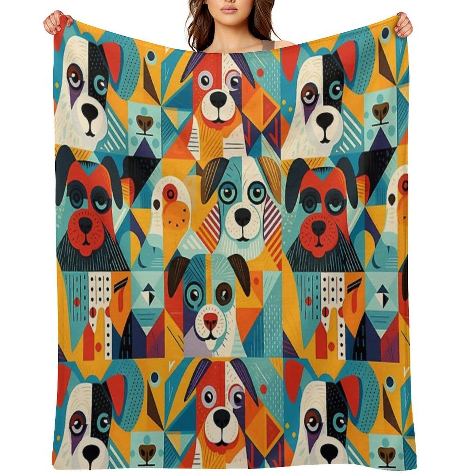 Geometrical Dogs Pattern Lightweight Throw Blanket